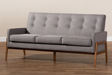 Load image into Gallery viewer, Baxton Studio Perris Mid-Century Modern Light Grey Fabric Upholstered Walnut Finished Wood Sofa
