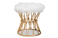 Load image into Gallery viewer, Baxton Studio Leonie Glam and Luxe White Faux Fur Upholstered Gold Finished Metal Ottoman
