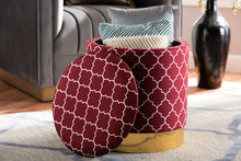 Load image into Gallery viewer, Baxton Studio Serra Glam and Luxe Red Quatrefoil Velvet Fabric Upholstered Gold Finished Metal Storage Ottoman
