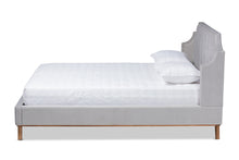 Load image into Gallery viewer, Baxton Studio Adelie Modern Glam Light Grey Velvet Fabric Upholstered Walnut Brown Finished Wood King Size Wingback Platform Bed
