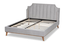 Load image into Gallery viewer, Baxton Studio Adelie Modern Glam Light Grey Velvet Fabric Upholstered Walnut Brown Finished Wood King Size Wingback Platform Bed
