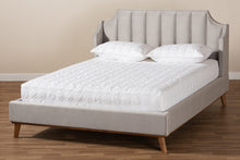 Load image into Gallery viewer, Baxton Studio Adelie Modern Glam Light Grey Velvet Fabric Upholstered Walnut Brown Finished Wood King Size Wingback Platform Bed
