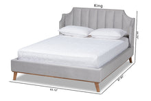 Load image into Gallery viewer, Baxton Studio Adelie Modern Glam Light Grey Velvet Fabric Upholstered Walnut Brown Finished Wood King Size Wingback Platform Bed
