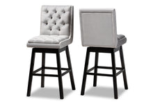 Load image into Gallery viewer, Baxton Studio Gregory Modern Transitional Light Grey Velvet Fabric Upholstered and Dark Brown Finished Wood 2-Piece Swivel Bar Stool Set Set
