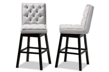 Load image into Gallery viewer, Baxton Studio Gregory Modern Transitional Light Grey Velvet Fabric Upholstered and Dark Brown Finished Wood 2-Piece Swivel Bar Stool Set Set

