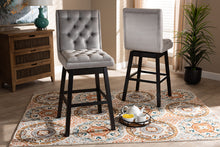 Load image into Gallery viewer, Baxton Studio Gregory Modern Transitional Light Grey Velvet Fabric Upholstered and Dark Brown Finished Wood 2-Piece Swivel Bar Stool Set Set
