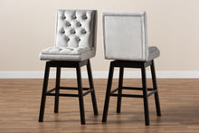 Load image into Gallery viewer, Baxton Studio Gregory Modern Transitional Light Grey Velvet Fabric Upholstered and Dark Brown Finished Wood 2-Piece Swivel Bar Stool Set Set
