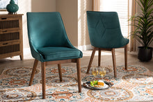 Load image into Gallery viewer, Baxton Studio Gilmore Modern and Contemporary Teal Velvet Fabric Upholstered and Walnut Brown Finished Wood 2-Piece Dining Chair Set Set
