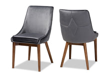 Load image into Gallery viewer, Baxton Studio Gilmore Modern and Contemporary Grey Velvet Fabric Upholstered and Walnut Brown Finished Wood 2-Piece Dining Chair Set Set
