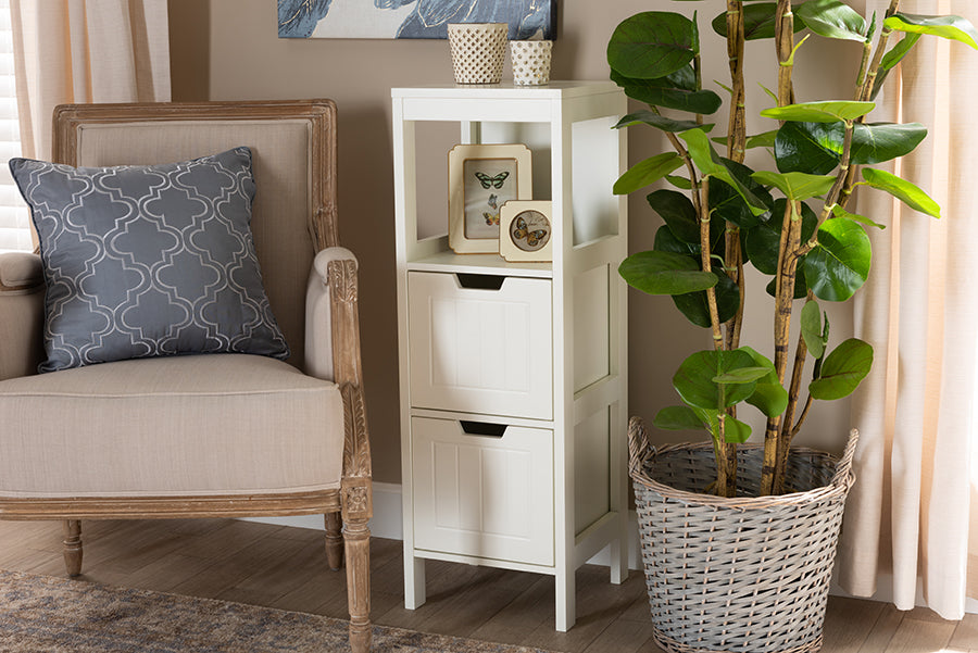Baxton Studio Reuben Cottage and Farmhouse White Finished 2-Drawer Wood Storage Cabinet
