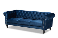 Load image into Gallery viewer, Baxton Studio Emma Traditional and Transitional Navy Blue Velvet Fabric Upholstered and Button Tufted Chesterfield Sofa
