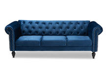 Load image into Gallery viewer, Baxton Studio Emma Traditional and Transitional Navy Blue Velvet Fabric Upholstered and Button Tufted Chesterfield Sofa
