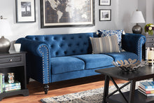 Load image into Gallery viewer, Baxton Studio Emma Traditional and Transitional Navy Blue Velvet Fabric Upholstered and Button Tufted Chesterfield Sofa
