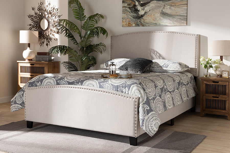 Baxton Studio Morgan Modern Transitional Beige Fabric Upholstered Queen Size Panel Bed
