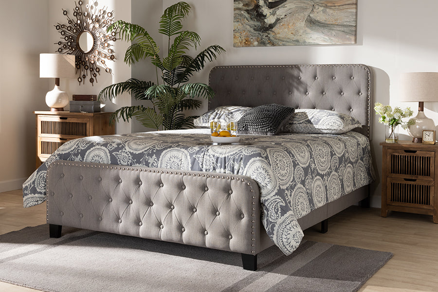 Baxton Studio Annalisa Modern Transitional Grey Fabric Upholstered Button Tufted King Size Panel Bed