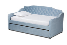 Load image into Gallery viewer, Baxton Studio Freda Traditional and Transitional Light Blue Velvet Fabric Upholstered and Button Tufted Twin Size Daybed with Trundle
