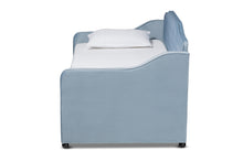 Load image into Gallery viewer, Baxton Studio Freda Traditional and Transitional Light Blue Velvet Fabric Upholstered and Button Tufted Twin Size Daybed with Trundle
