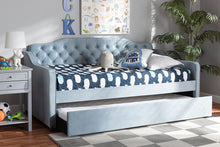 Load image into Gallery viewer, Baxton Studio Freda Traditional and Transitional Light Blue Velvet Fabric Upholstered and Button Tufted Twin Size Daybed with Trundle

