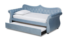 Load image into Gallery viewer, Baxton Studio Abbie Traditional and Transitional Light Blue Velvet Fabric Upholstered and Crystal Tufted Twin Size Daybed with Trundle
