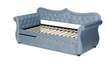 Load image into Gallery viewer, Baxton Studio Abbie Traditional and Transitional Light Blue Velvet Fabric Upholstered and Crystal Tufted Twin Size Daybed with Trundle
