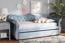 Load image into Gallery viewer, Baxton Studio Abbie Traditional and Transitional Light Blue Velvet Fabric Upholstered and Crystal Tufted Twin Size Daybed with Trundle

