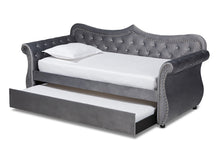 Load image into Gallery viewer, Baxton Studio Abbie Traditional and Transitional Grey Velvet Fabric Upholstered and Crystal Tufted Twin Size Daybed with Trundle
