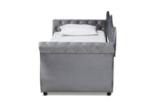 Load image into Gallery viewer, Baxton Studio Abbie Traditional and Transitional Grey Velvet Fabric Upholstered and Crystal Tufted Twin Size Daybed with Trundle
