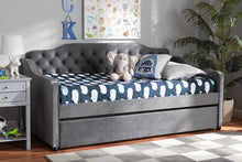 Load image into Gallery viewer, Baxton Studio Freda Traditional and Transitional Grey Velvet Fabric Upholstered and Button Tufted Twin Size Daybed with Trundle
