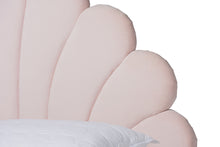 Load image into Gallery viewer, Baxton Studio Odille Modern Glam Light Pink Velvet Upholstered Walnut Brown Finished Wood Queen Size Seashell Shaped Platform Bed
