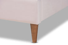 Load image into Gallery viewer, Baxton Studio Odille Modern Glam Light Pink Velvet Upholstered Walnut Brown Finished Wood Queen Size Seashell Shaped Platform Bed
