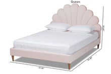 Load image into Gallery viewer, Baxton Studio Odille Modern Glam Light Pink Velvet Upholstered Walnut Brown Finished Wood Queen Size Seashell Shaped Platform Bed
