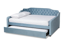 Load image into Gallery viewer, Baxton Studio Freda Transitional and Contemporary Light Blue Velvet Fabric Upholstered and Button Tufted Full Size Daybed with Trundle
