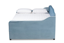 Load image into Gallery viewer, Baxton Studio Freda Transitional and Contemporary Light Blue Velvet Fabric Upholstered and Button Tufted Full Size Daybed with Trundle
