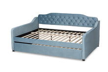 Load image into Gallery viewer, Baxton Studio Freda Transitional and Contemporary Light Blue Velvet Fabric Upholstered and Button Tufted Full Size Daybed with Trundle

