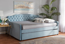 Load image into Gallery viewer, Baxton Studio Freda Transitional and Contemporary Light Blue Velvet Fabric Upholstered and Button Tufted Full Size Daybed with Trundle
