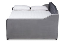 Load image into Gallery viewer, Baxton Studio Freda Transitional and Contemporary Grey Velvet Fabric Upholstered and Button Tufted Full Size Daybed with Trundle
