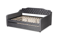Load image into Gallery viewer, Baxton Studio Freda Transitional and Contemporary Grey Velvet Fabric Upholstered and Button Tufted Full Size Daybed with Trundle
