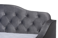 Load image into Gallery viewer, Baxton Studio Freda Transitional and Contemporary Grey Velvet Fabric Upholstered and Button Tufted Full Size Daybed with Trundle

