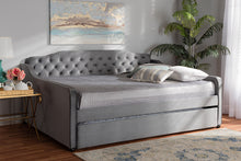 Load image into Gallery viewer, Baxton Studio Freda Transitional and Contemporary Grey Velvet Fabric Upholstered and Button Tufted Full Size Daybed with Trundle
