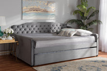 Load image into Gallery viewer, Baxton Studio Freda Transitional and Contemporary Grey Velvet Fabric Upholstered and Button Tufted Full Size Daybed with Trundle
