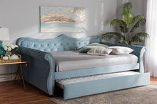 Load image into Gallery viewer, Baxton Studio Abbie Traditional and Transitional Light Blue Velvet Fabric Upholstered and Crystal Tufted Queen Size Daybed with Trundle
