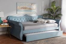 Load image into Gallery viewer, Baxton Studio Abbie Traditional and Transitional Light Blue Velvet Fabric Upholstered and Crystal Tufted Queen Size Daybed with Trundle
