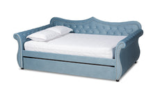 Load image into Gallery viewer, Baxton Studio Abbie Traditional and Transitional Light Blue Velvet Fabric Upholstered and Crystal Tufted Queen Size Daybed with Trundle
