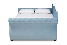 Load image into Gallery viewer, Baxton Studio Abbie Traditional and Transitional Light Blue Velvet Fabric Upholstered and Crystal Tufted Queen Size Daybed with Trundle
