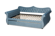 Load image into Gallery viewer, Baxton Studio Abbie Traditional and Transitional Light Blue Velvet Fabric Upholstered and Crystal Tufted Queen Size Daybed with Trundle
