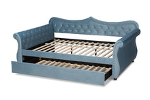Load image into Gallery viewer, Baxton Studio Abbie Traditional and Transitional Light Blue Velvet Fabric Upholstered and Crystal Tufted Queen Size Daybed with Trundle
