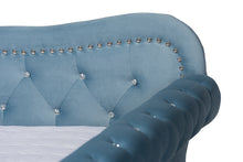 Load image into Gallery viewer, Baxton Studio Abbie Traditional and Transitional Light Blue Velvet Fabric Upholstered and Crystal Tufted Queen Size Daybed with Trundle

