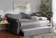 Load image into Gallery viewer, Baxton Studio Abbie Traditional and Transitional Grey Velvet Fabric Upholstered and Crystal Tufted Full Size Daybed with Trundle
