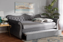Load image into Gallery viewer, Baxton Studio Abbie Traditional and Transitional Grey Velvet Fabric Upholstered and Crystal Tufted Full Size Daybed with Trundle
