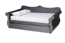 Load image into Gallery viewer, Baxton Studio Abbie Traditional and Transitional Grey Velvet Fabric Upholstered and Crystal Tufted Queen Size Daybed with Trundle
